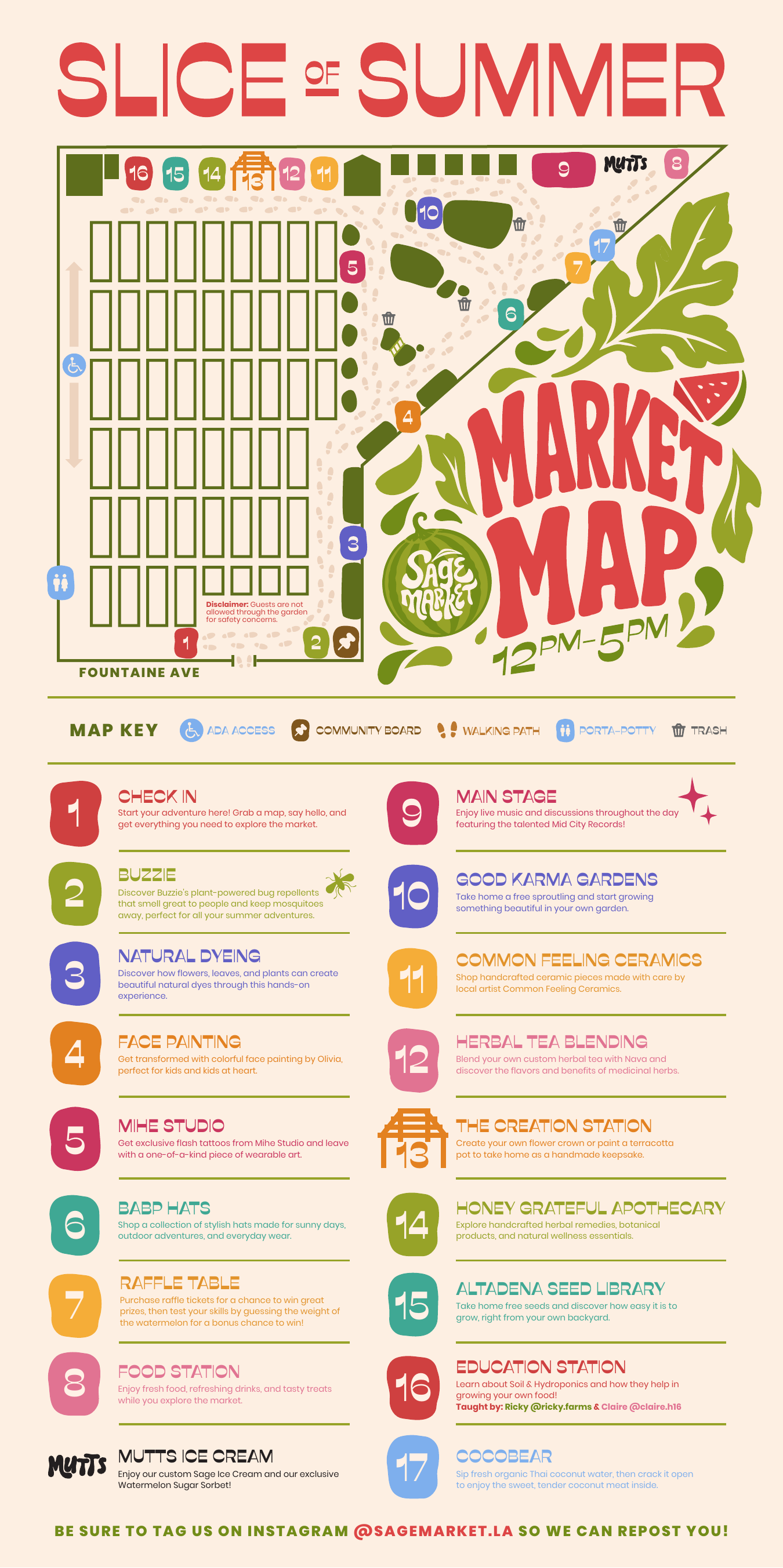 Slice of Summer market map — booth layout and vendor guide, 12PM to 5PM